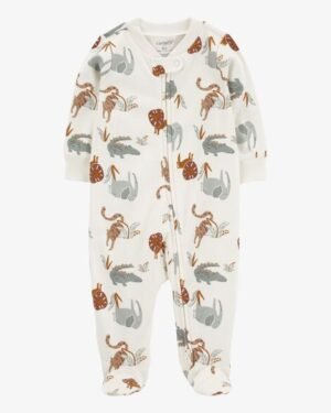 Baby Animal Print 2-Way Zip Cotton Sleep & Play Pajamas